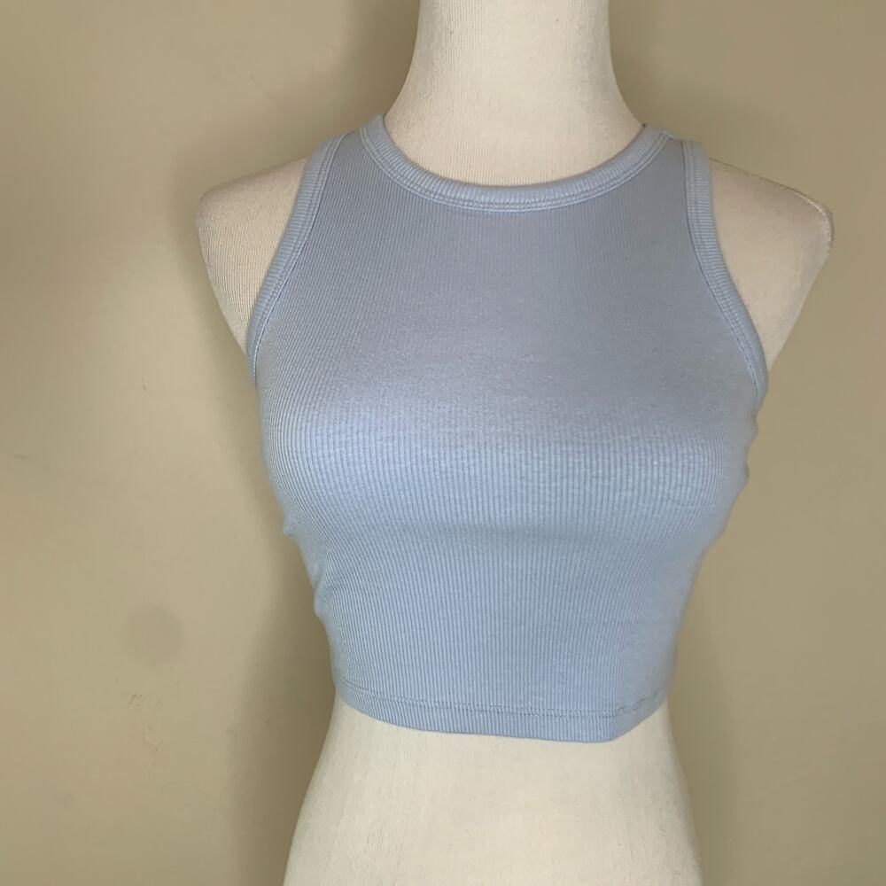 H&M Light Blue Ribbed Tank Top Cropped Sz Small